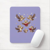 "Flying Funny Owls – Disney Cartoon Style" Mousepad (Mit Mouse)