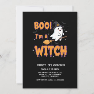 Flying Ghost on Broom Spooky Party Card Einladung