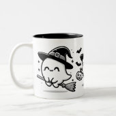Flying Ghost Witch on Broom Halloween Mug | Double Zweifarbige Tasse (Links)