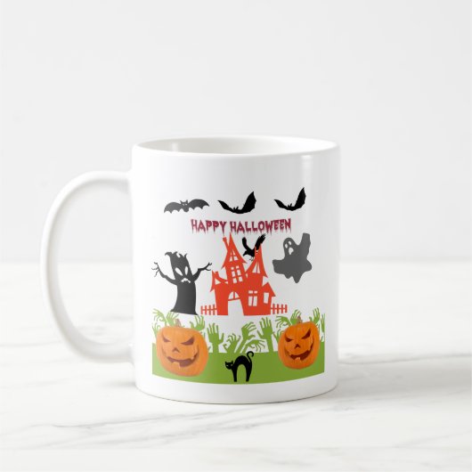 Flying Ghoulish Ghost, Fledermäuse, Pumpkins, Schw Kaffeetasse (Links)