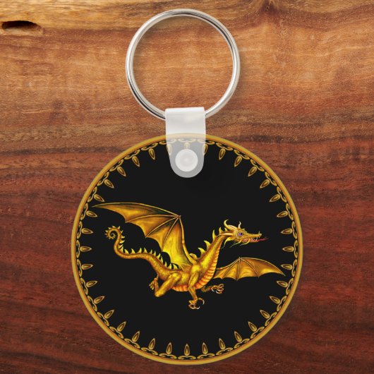 flying gold dragon on black schlüsselanhänger (Vorderseite)
