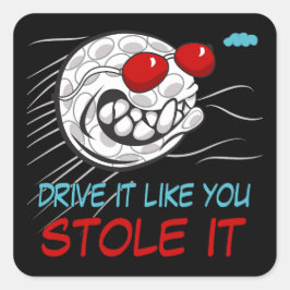 Flying Golf Ball mit Sonnenbrille Black Quadratischer Aufkleber