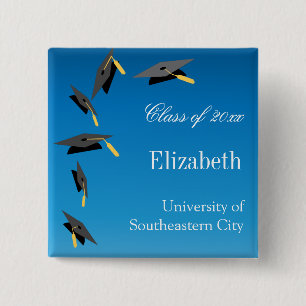 Flying Graduation Caps Button