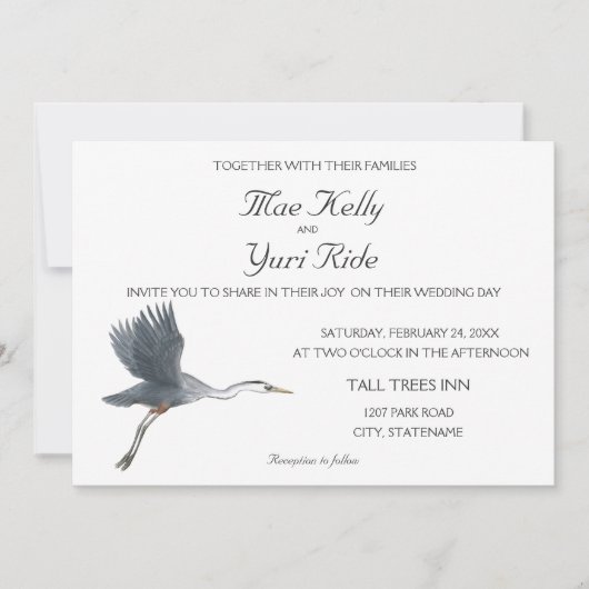 Flying Great Blue Heron Hochzeitseinladung Einladung (Vorderseite)