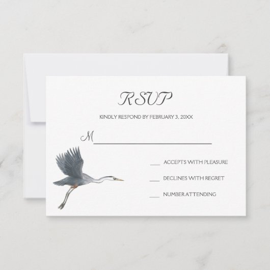 Flying Great Blue Heron Wedding RSVP Postcard Karte (Vorderseite)