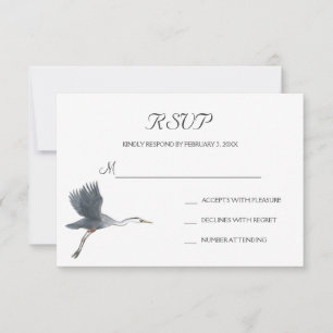 Flying Great Blue Heron Wedding RSVP Postcard Karte