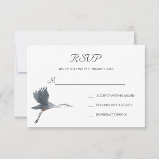 Flying Great Blue Heron Wedding RSVP Postcard Karte
