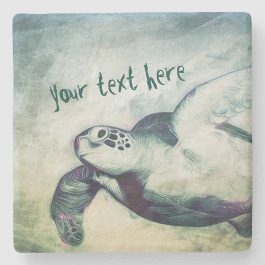 Flying Green Sea Turtle | Custom Stone Untersetzer (Vorderseite)