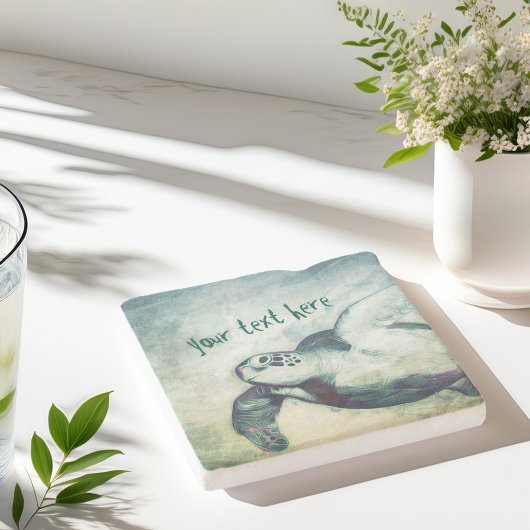 Flying Green Sea Turtle | Custom Stone Untersetzer