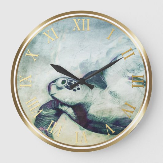 Flying Green Sea Turtle | Wall Clocks Große Wanduhr (Vorderseite)