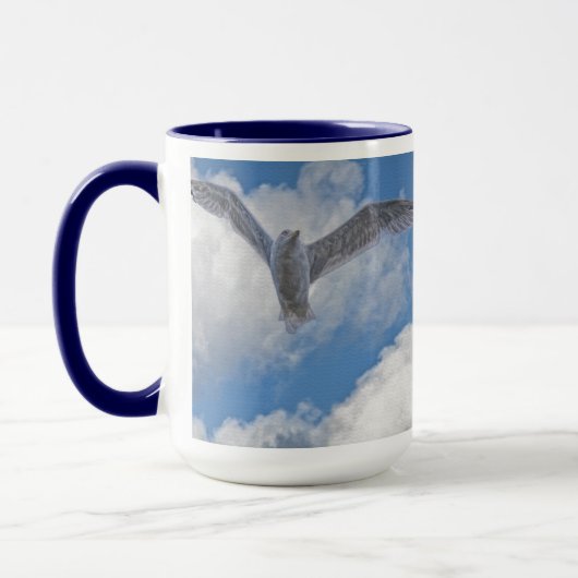Flying Gull & Clouds Wildlife Birdlover Geschenk Tasse (Links)