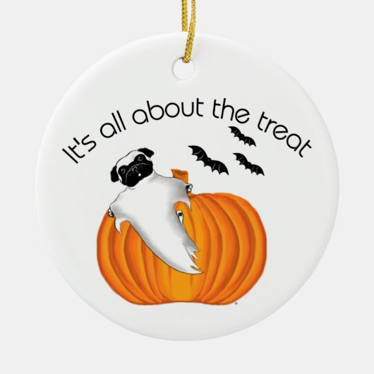 Flying Halloween Mops Ghost Funny Sprichwort Pumpk Keramikornament (Vorne)