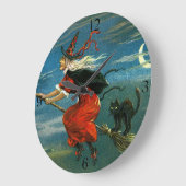 Flying Halloween Witch with Cat Große Wanduhr (Winkel)
