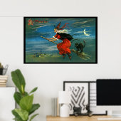 Flying Halloween Witch with Cat Poster (Heimbüro)