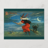 Flying Halloween Witch with Cat Postkarte (Vorderseite)