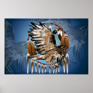 Flying Hawk Dreamcatcher Print Poster