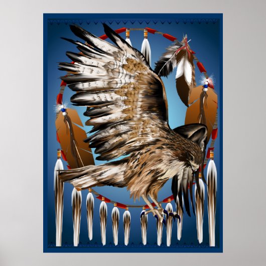 Flying Hawk Dreamcatcher Print Poster (Vorne)