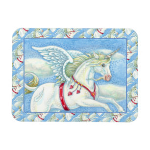 FLYING HEARS WHITE UNICORN, FANTASY PEGASUS MAGNET