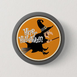 Flying Hexe auf Broom Halloween Button