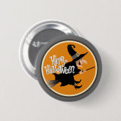 Flying Hexe auf Broom Halloween Button (Vorne & Hinten)