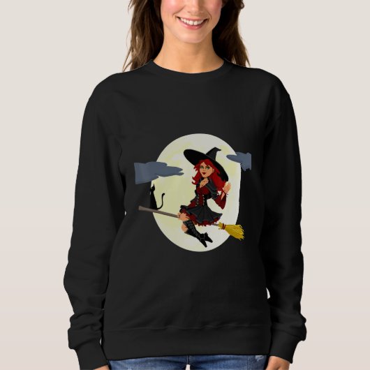 Flying Hexe auf Broom Halloween Sweatshirt (Vorderseite)