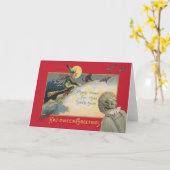 Flying Hexe Black Cat Bat Vollmond Karte (Gelbe Blume)