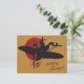 Flying Hexe Black Cat Flugzeug Vollmond Postkarte (Stehend Vorderseite)