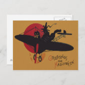 Flying Hexe Black Cat Flugzeug Vollmond Postkarte (Vorne/Hinten)
