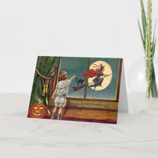 Flying Hexe Black Cat Ful Moon Pumpkin Karte (Vorderseite)