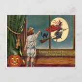 Flying Hexe Black Cat Ful Moon Pumpkin Postkarte (Vorderseite)
