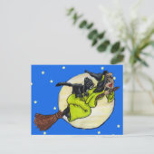 Flying Hexe Cat Moon Stars Postkarte (Stehend Vorderseite)