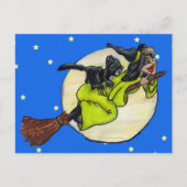 Flying Hexe Cat Moon Stars Postkarte (Vorderseite)