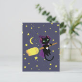 Flying Hexe Cat Postkarte (Stehend Vorderseite)