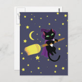 Flying Hexe Cat Postkarte (Vorne/Hinten)