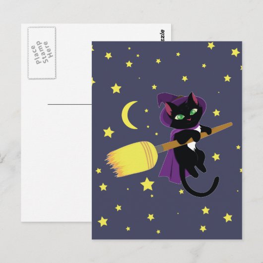 Flying Hexe Cat Postkarte (Vorne/Hinten)
