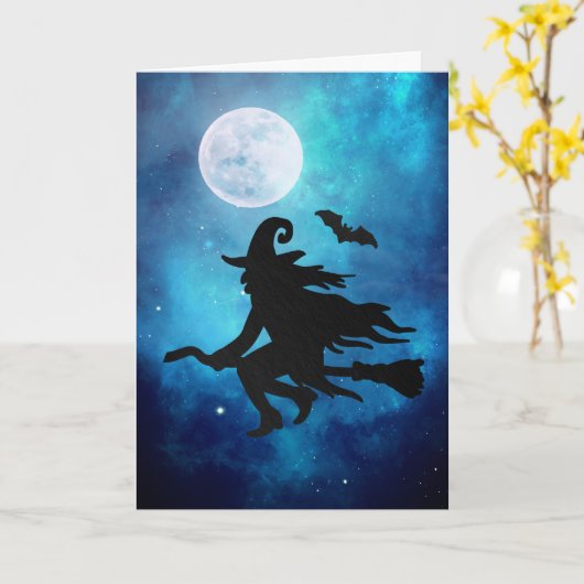 Flying Hexe Halloween Gruß Karte (Gelbe Blume)