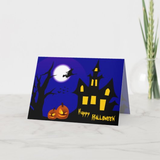 Flying Hexe in Halloween-Nacht Karte (Vorderseite)