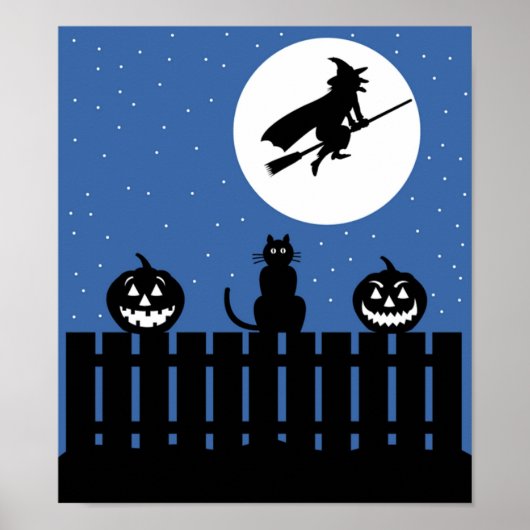 Flying Hexe, Pumpkins, Cat Contemporary Poster (Vorne)