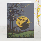 Flying Hexe Silhouette Vollmond Spiderweb Karte (Gelbe Blume)