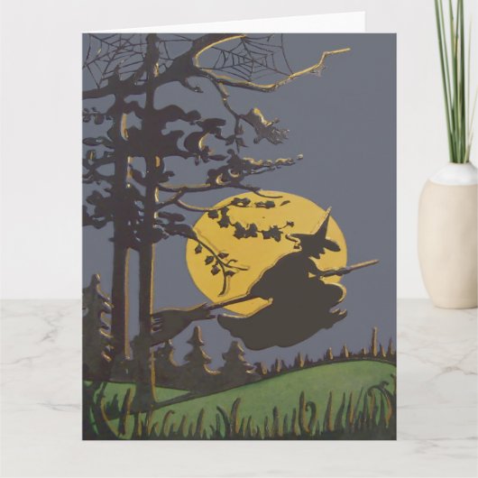 Flying Hexe Silhouette Vollmond Spiderweb Karte (Vorderseite)