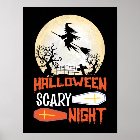 Flying Hexe-Spooky Halloween-Nachtplakat Poster (Vorne)