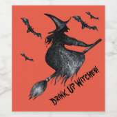 Flying Hexen Spooky Bats trinken Hexen auf Weinetikett (Einzelnes Label)