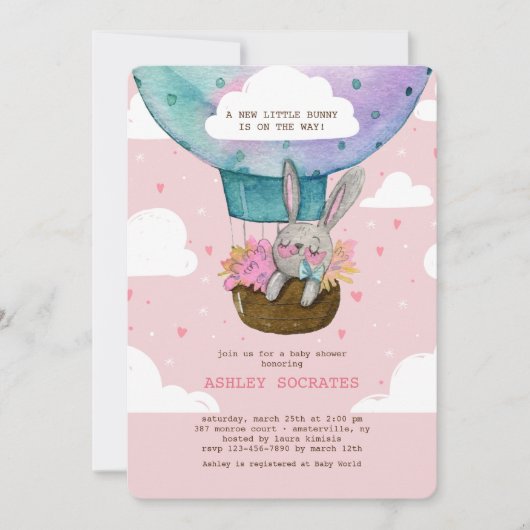 Flying High-Bunny-Baby-Dusche Einladung (Vorderseite)