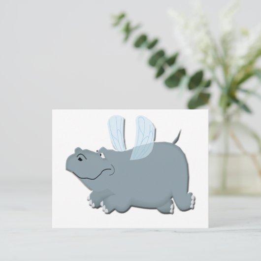 Flying Hippo Postkarte (Stehend Vorderseite)