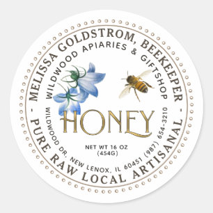 Flying Honeybee Blue Blume Artisanal Honey Runder Aufkleber