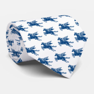 Flying Horse - Indigo Style Blue & White auf Weiß Krawatte