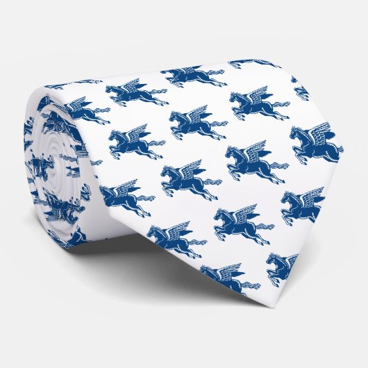 Flying Horse - Indigo Style Blue & White auf Weiß Krawatte (Gerollt)