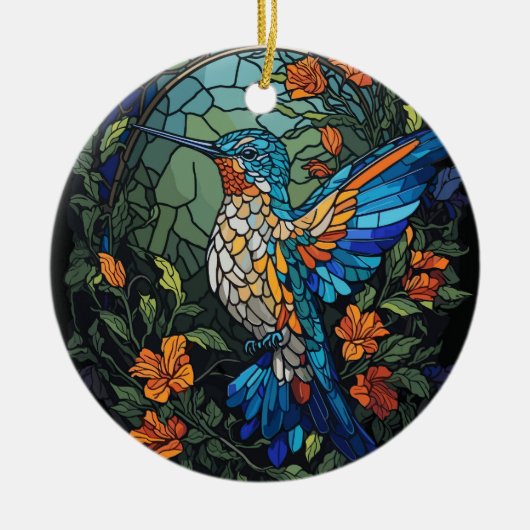 Flying Humming Bird farbenfroh gesteinigtes Glas Keramik Ornament (Vorne)