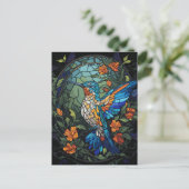 Flying Humming Bird farbenfroh gesteinigtes Glas Postkarte (Stehend Vorderseite)