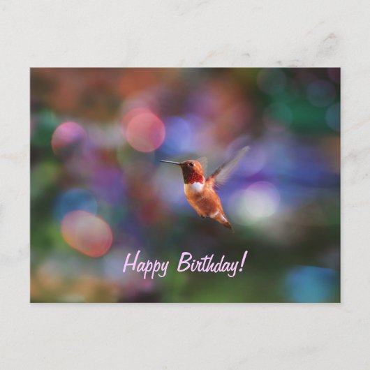 Flying Hummingbird und farbenfroher Hintergrund Postkarte (Vorderseite)